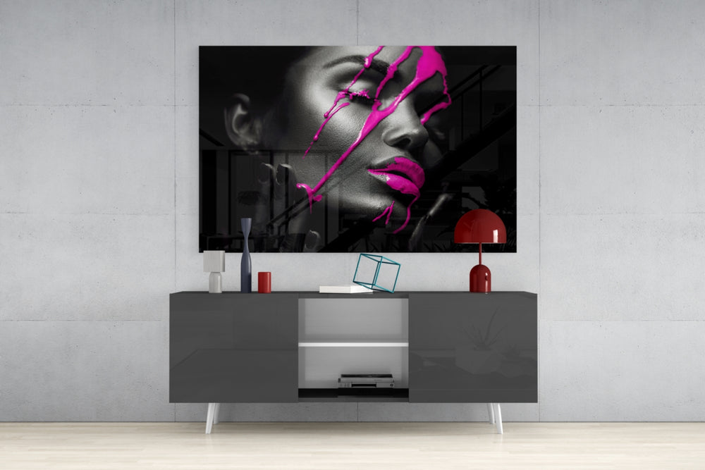 Purple Woman panel catching gallery light to reveal its tactile gloss