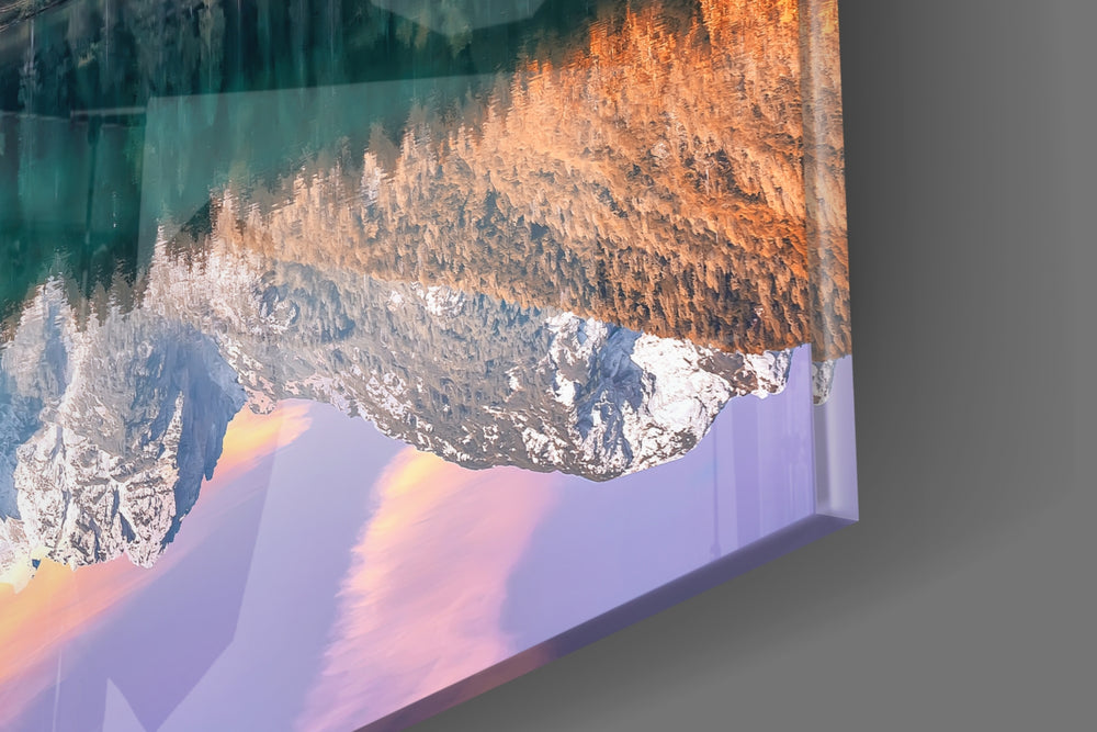Lake Fusine artwork anchoring a wall with serene scenic palette