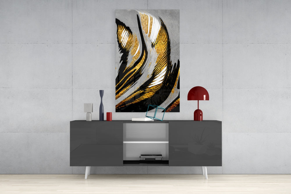 Gold Wave panel catching gallery light to reveal its tactile ridge