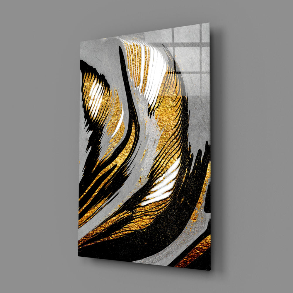 Metallic-impasto panel bringing luxe drama to a contemporary living space