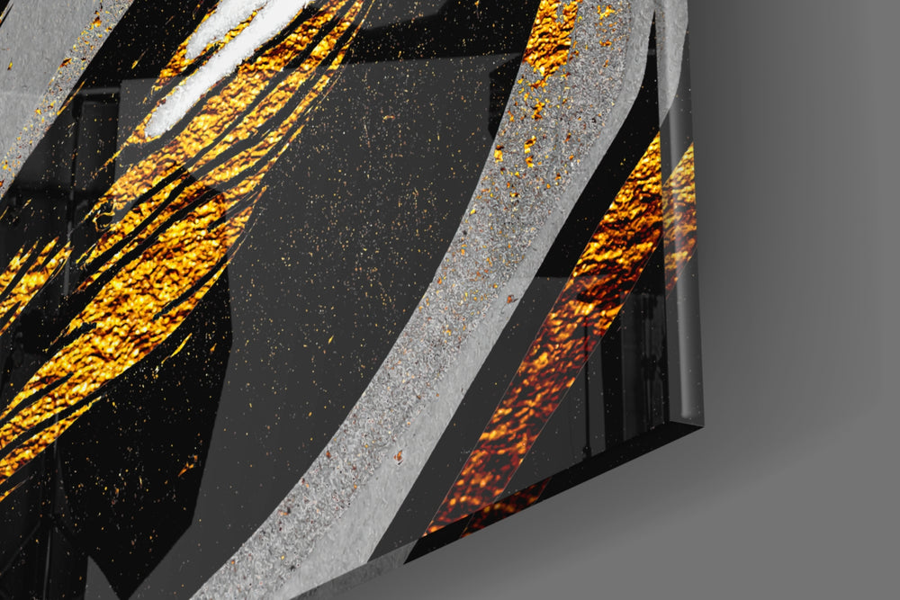 Gold Wave artwork anchoring a wall with bold luxe palette