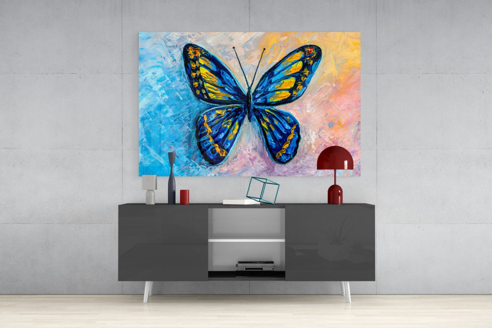 Butterfly panel catching gallery light to reveal its tactile ridge