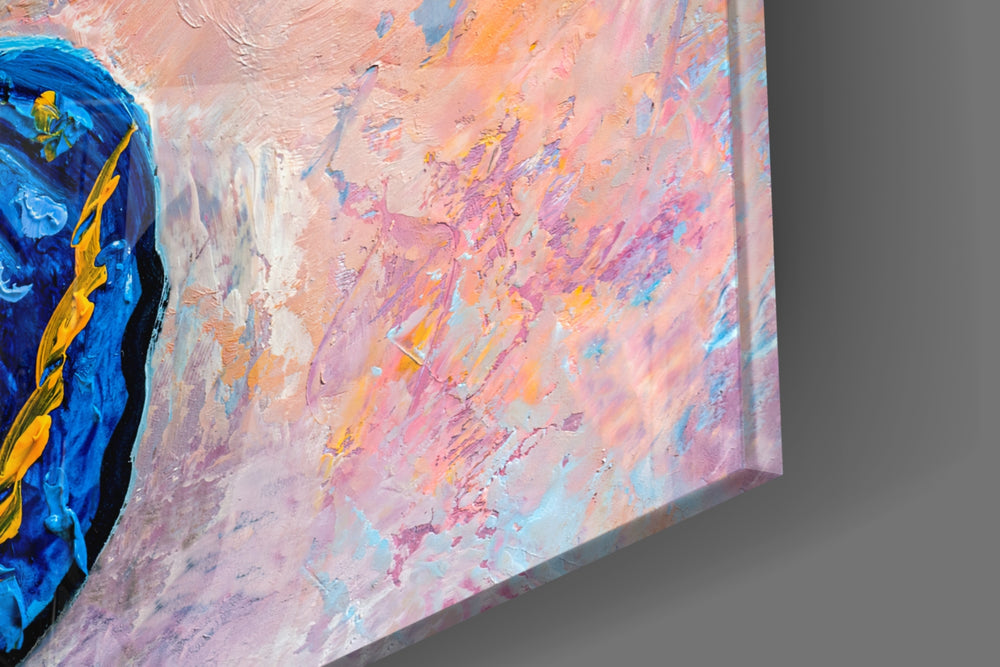 Butterfly artwork anchoring a wall with bold joyful palette