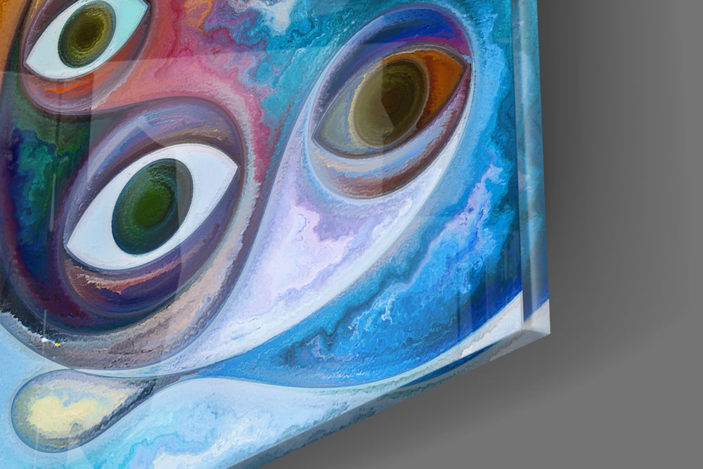 Eyes artwork anchoring a wall with bold mystical palette