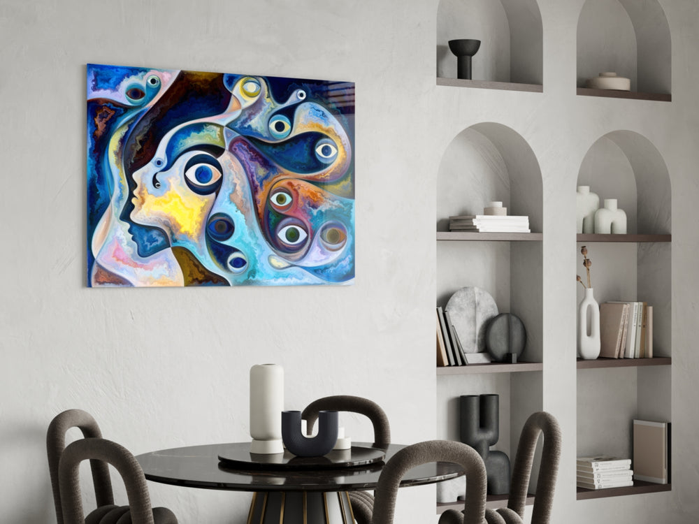 Eyes panel adding reflective mood to a meditation corner