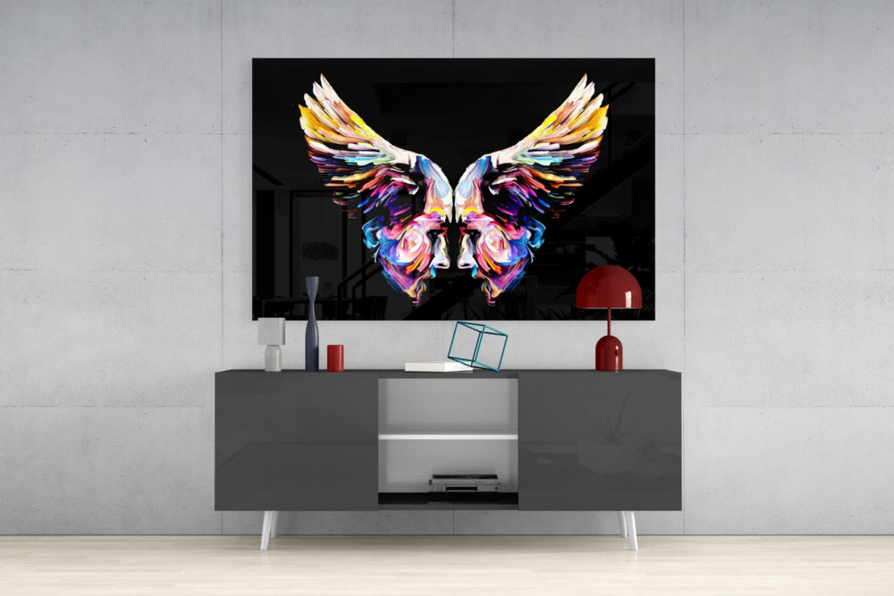 Wings panel catching gallery light to reveal its tactile ridge