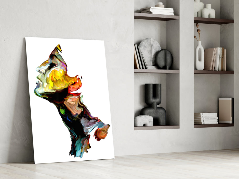Painted Profile glass print enhancing a foyer with editorial drama
