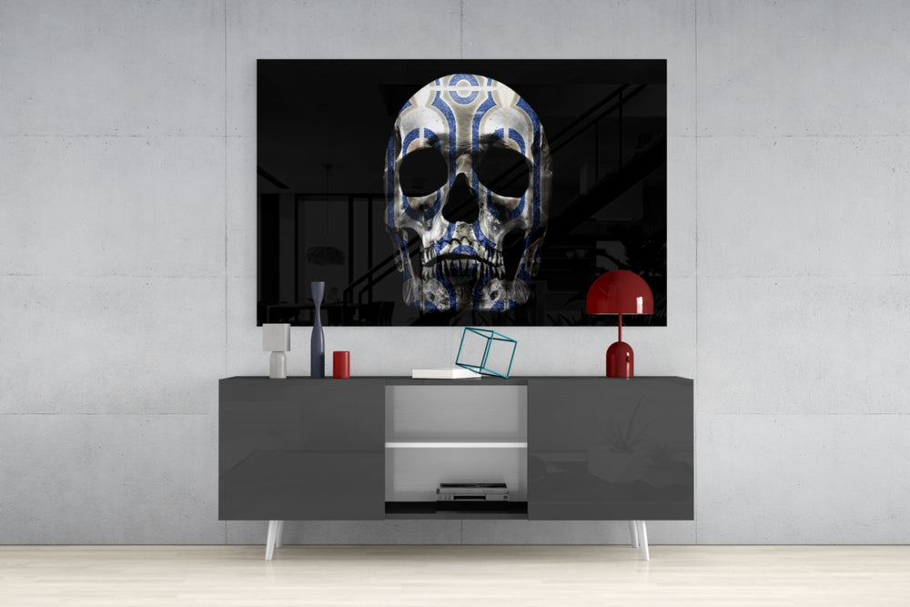 Ornament Skull panel catching low light to reveal its tactile pattern
