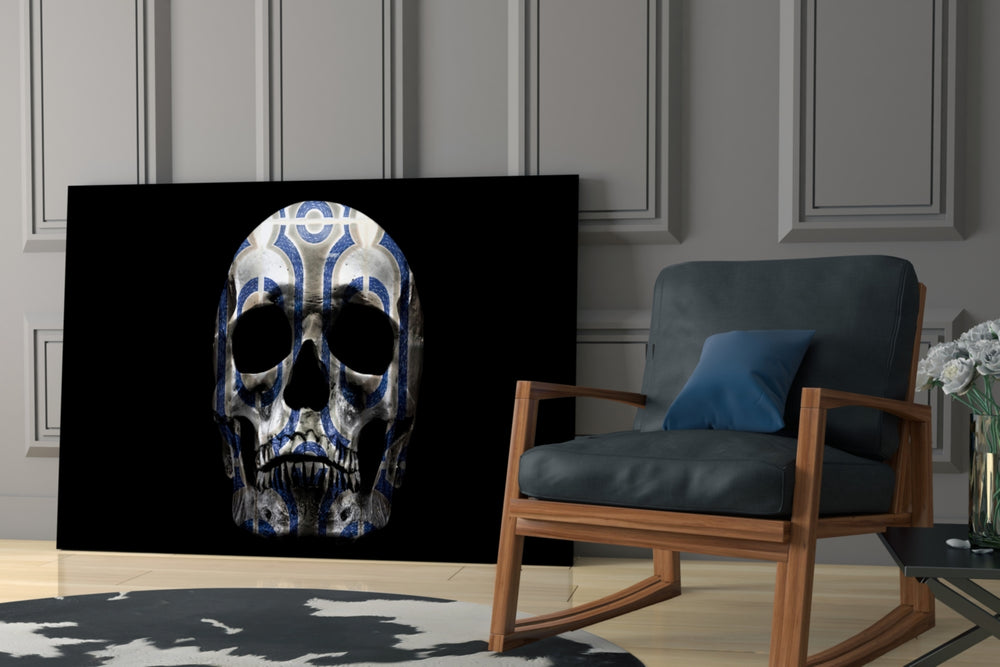 Ornament Skull glass print enhancing a foyer with editorial drama