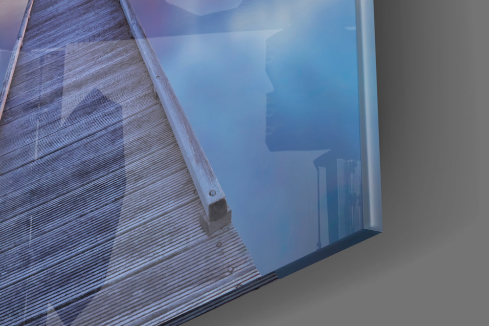 Quiet Pier artwork anchoring a wall with serene contemplative palette