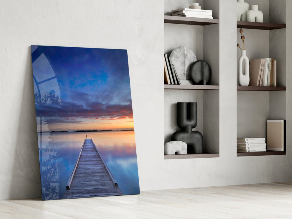 Quiet Pier glass print enhancing a study with editorial spirit