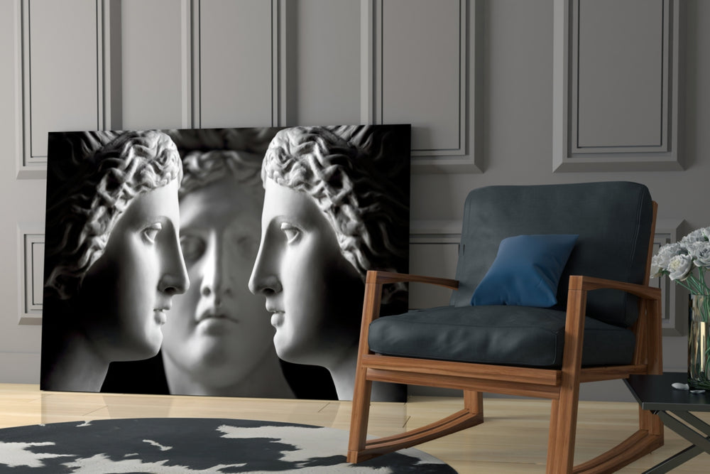 Three Muses glass print enhancing a foyer with editorial drama