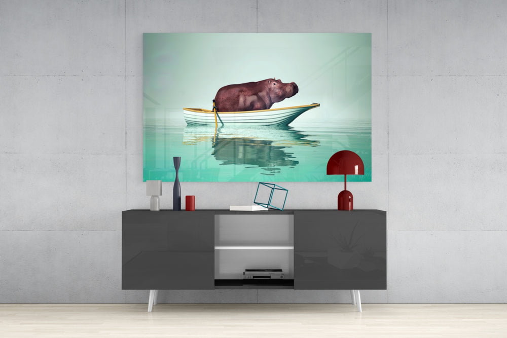 Hippo Boat panel catching gallery light to reveal its tactile ripple