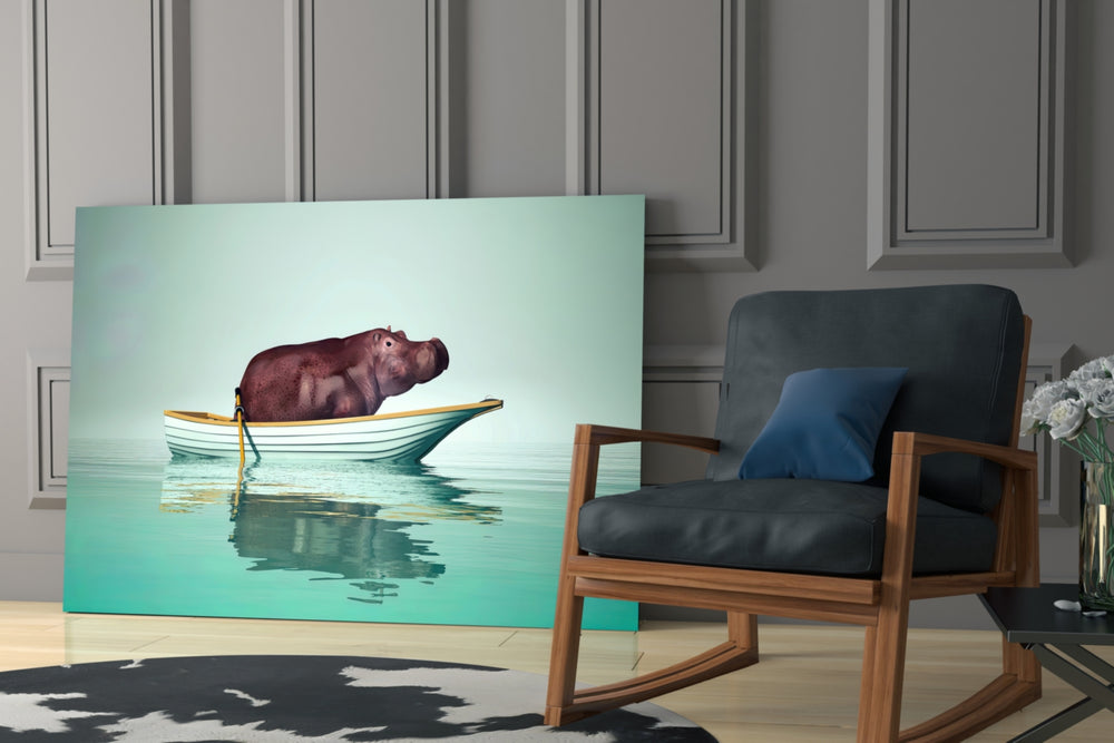 Hippo Boat glass print enhancing a creative office with editorial spirit