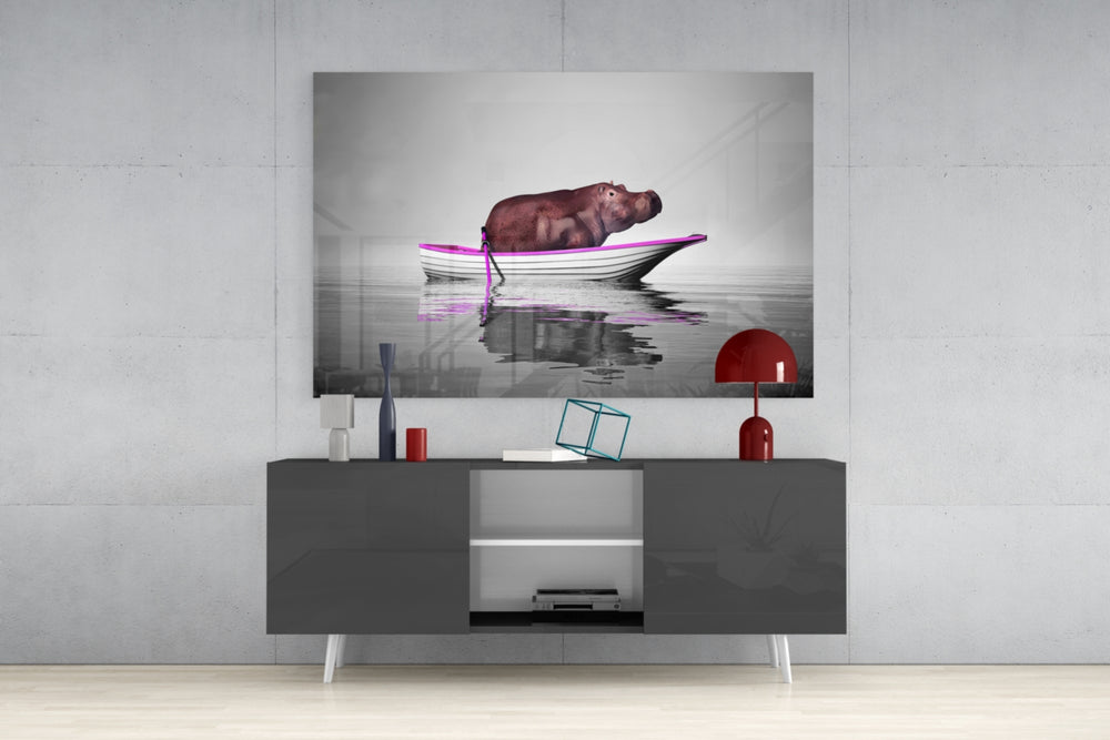 Pink Hippo panel catching gallery light to reveal its tactile ripple
