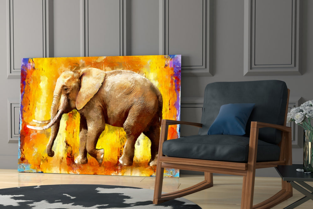 Painted Elephant glass print enhancing a foyer with editorial drama