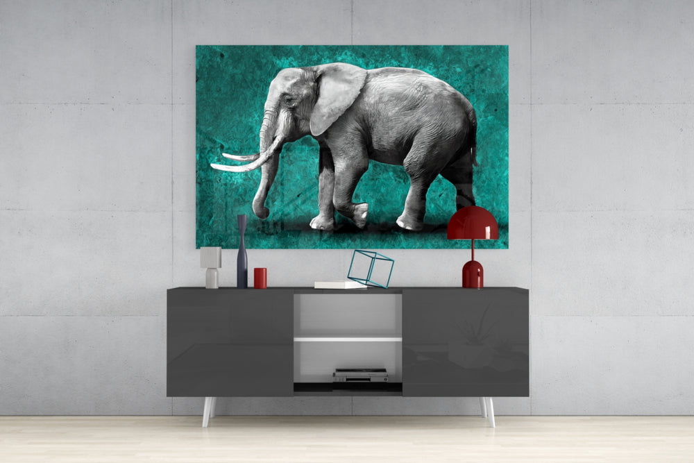 Teal Elephant panel catching gallery light to reveal its tactile fold