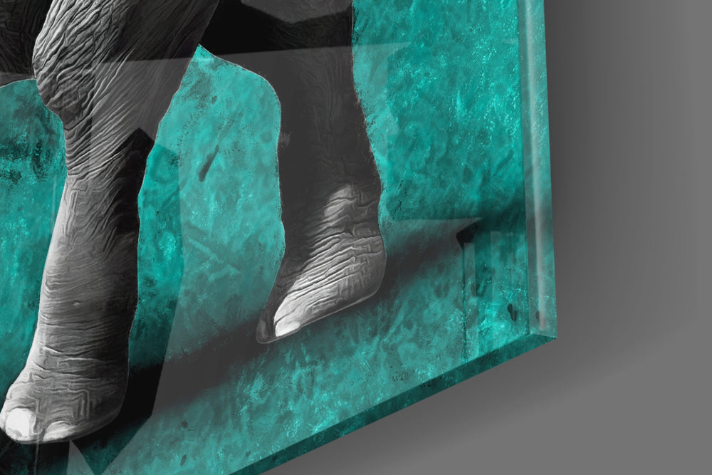 Teal Elephant artwork anchoring a wall with bold naturalist palette