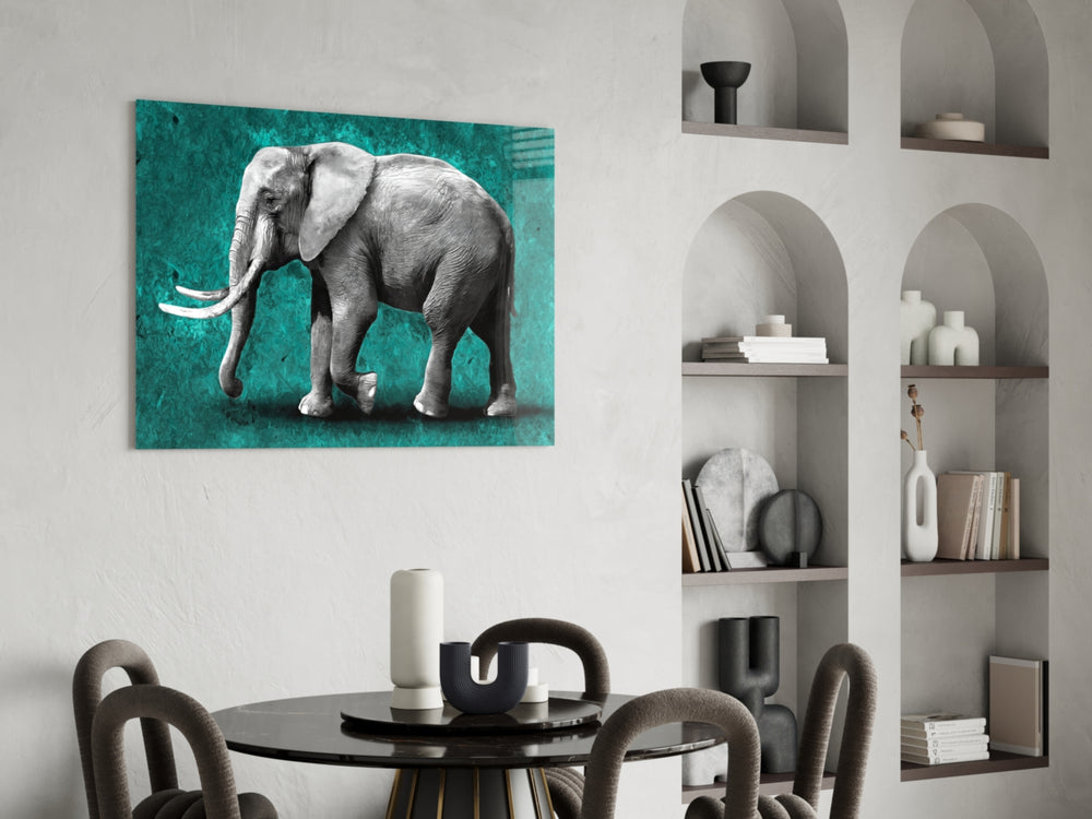 Teal Elephant panel adding safari mood to a study