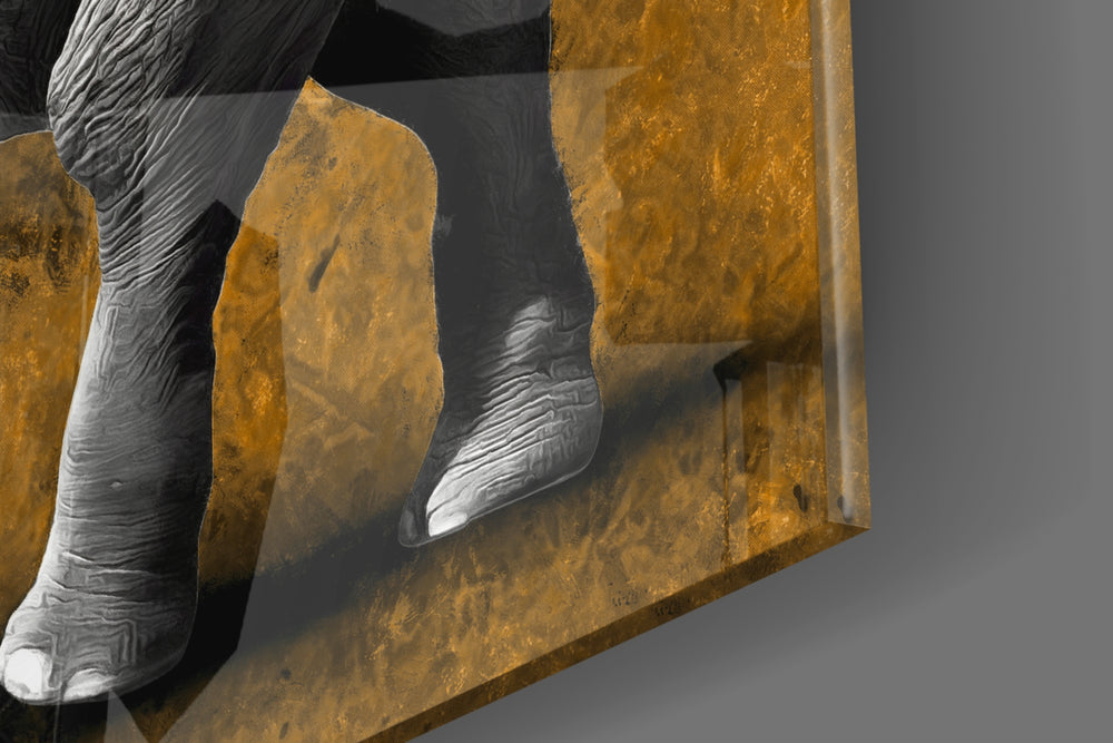 Amber Elephant artwork anchoring a wall with moody warm palette