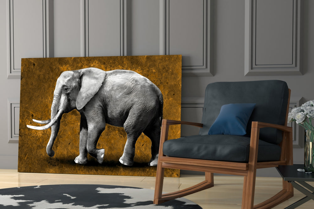 Amber Elephant glass print enhancing a foyer with editorial drama