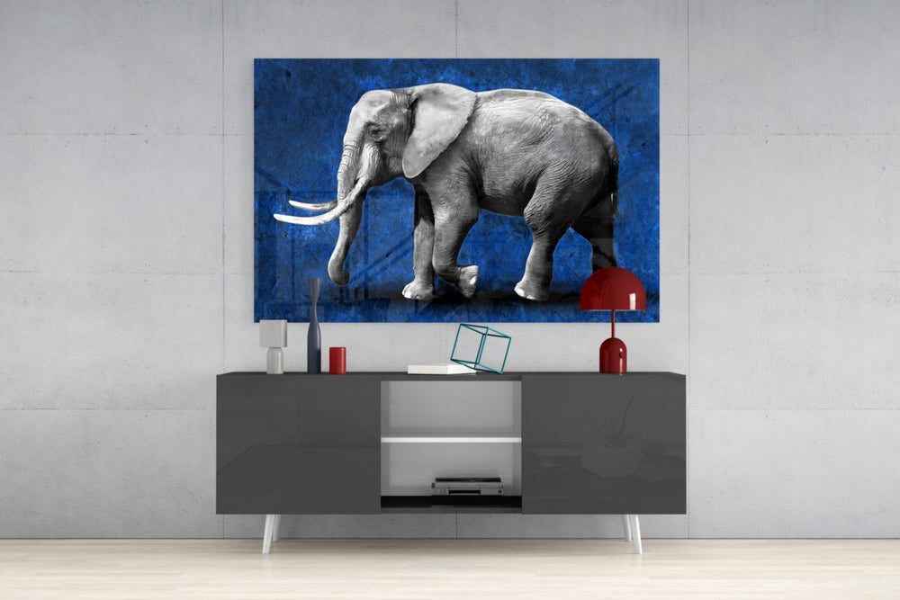 Cobalt Elephant panel catching gallery light to reveal its tactile fold