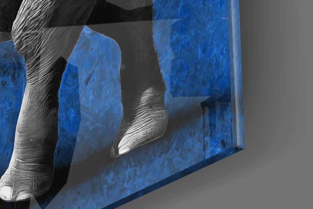 Cobalt Elephant artwork anchoring a wall with bold scholarly palette