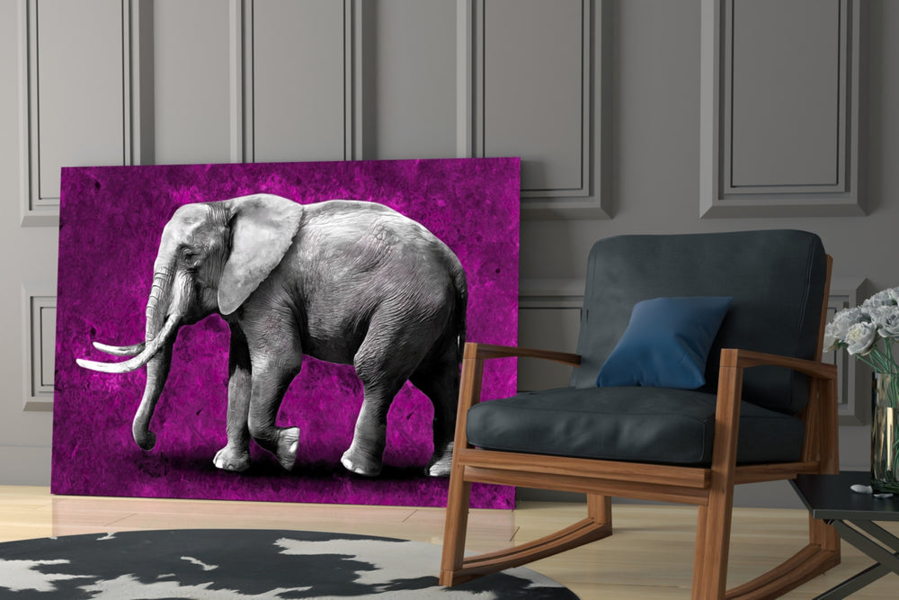 Magenta Elephant glass print enhancing a foyer with cinematic drama