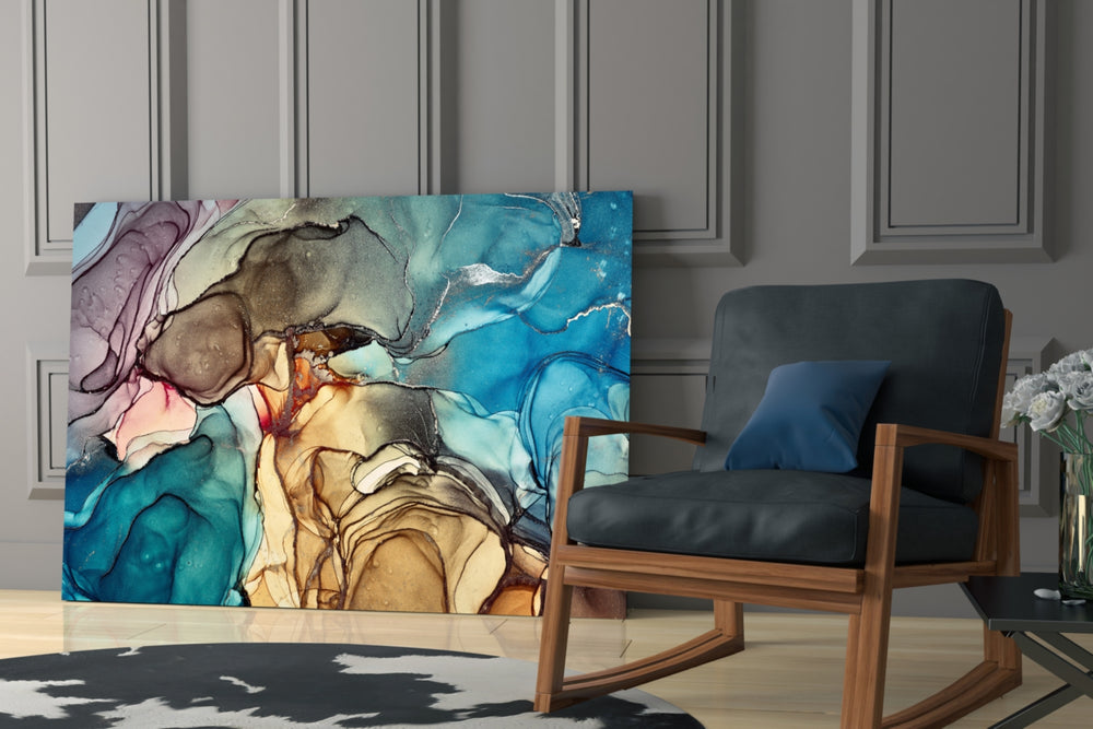 Coastal Marble glass print enhancing a foyer with editorial drama
