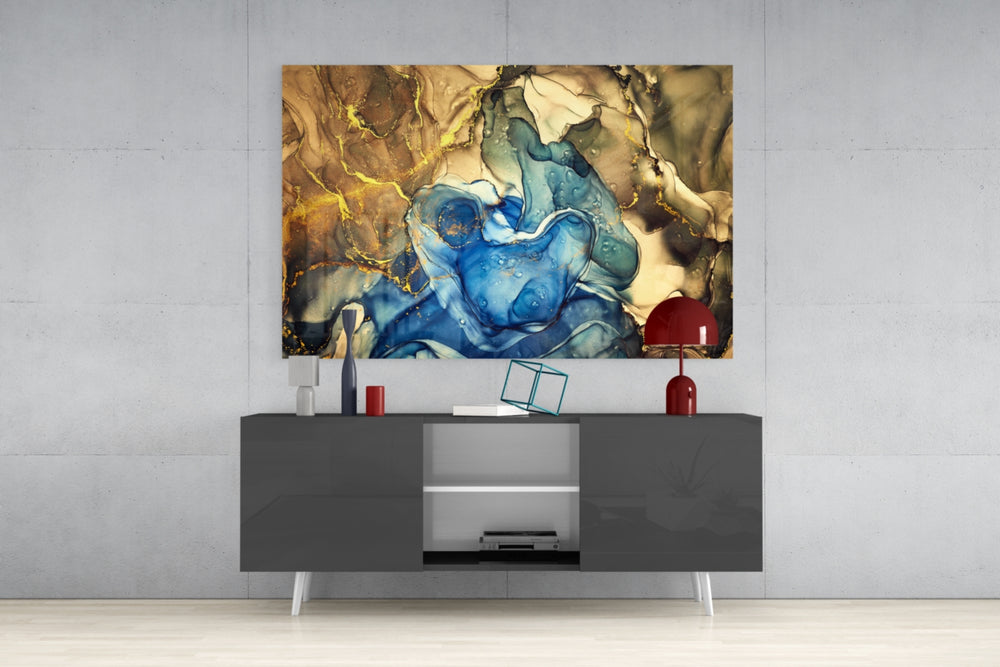 Sapphire Marble panel catching gallery light to reveal its tactile bloom