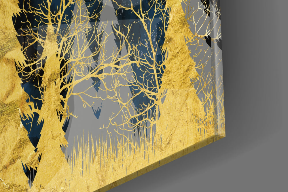 Gold Forest artwork anchoring a wall with moody luxe palette