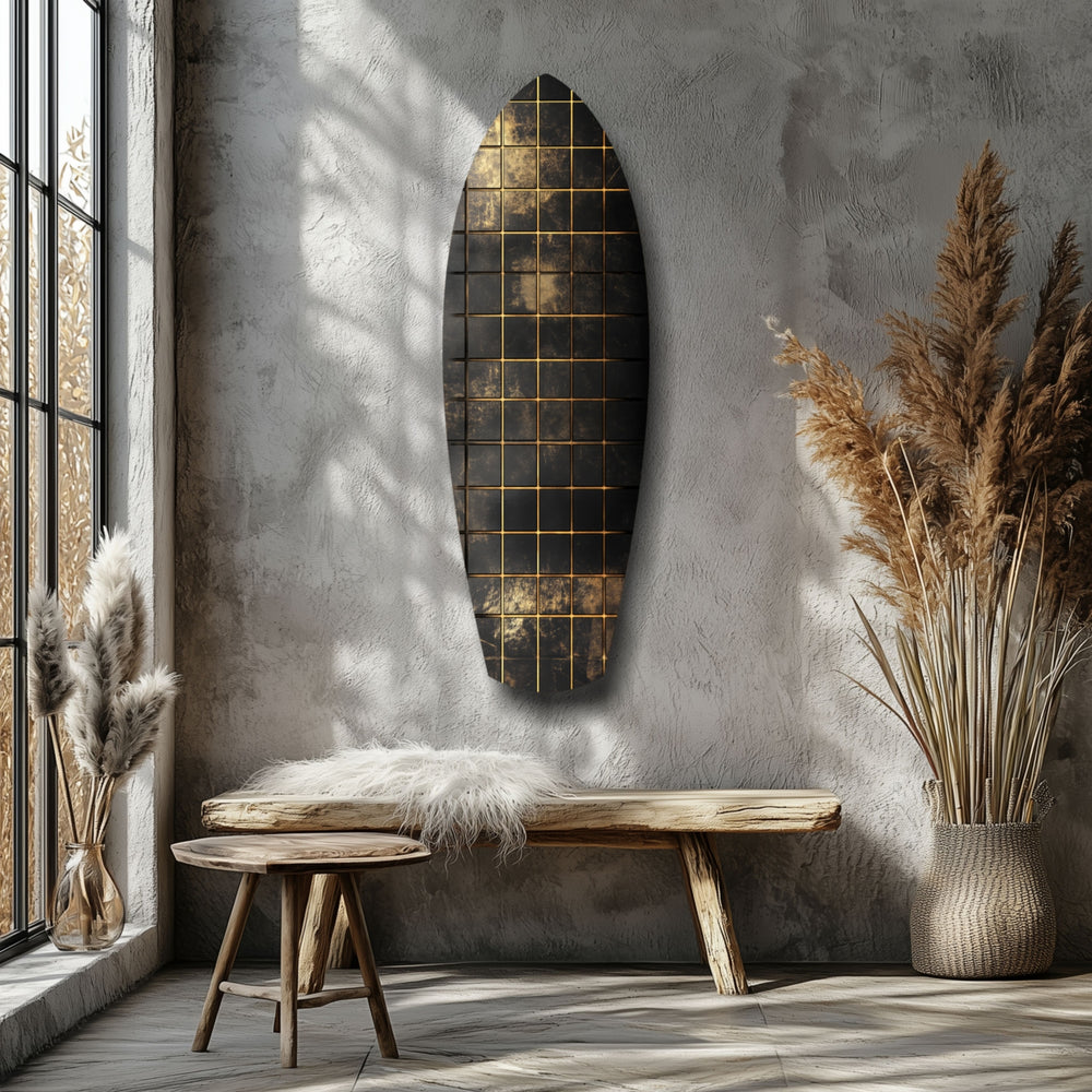 Golden Surf Reflection Glass Wall Art.