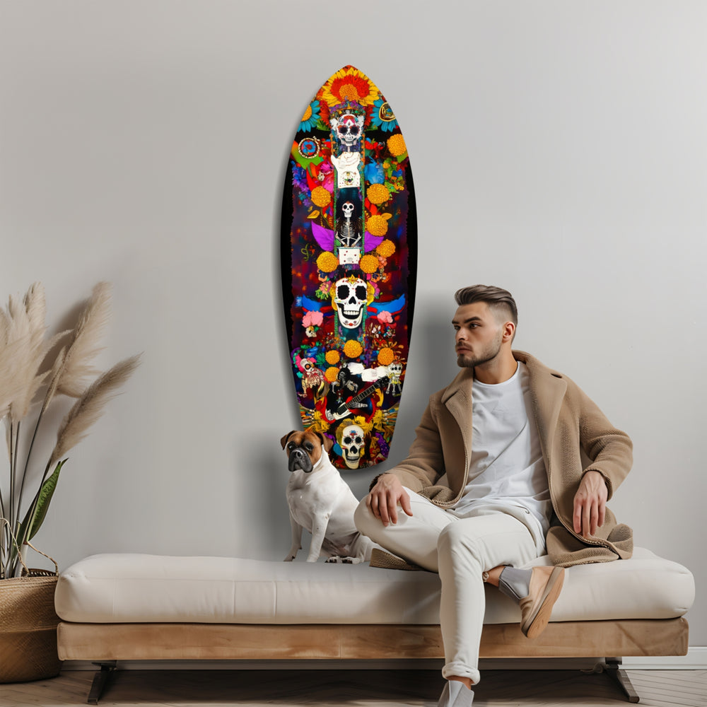 Colorful Skulls Glass Wall Art.