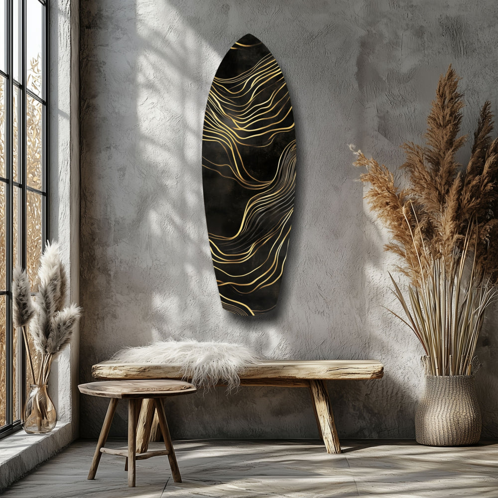 Golden Waves Glass Wall Art.