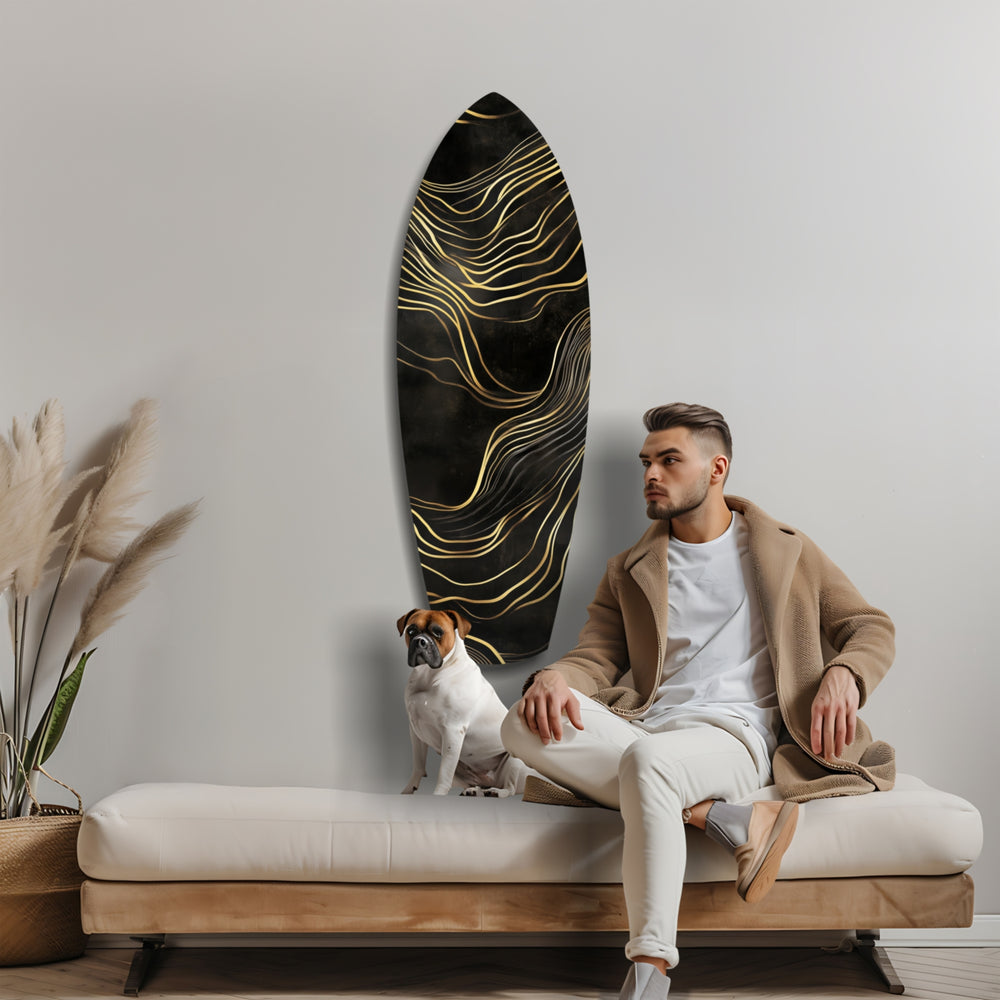 Golden Waves Glass Wall Art.