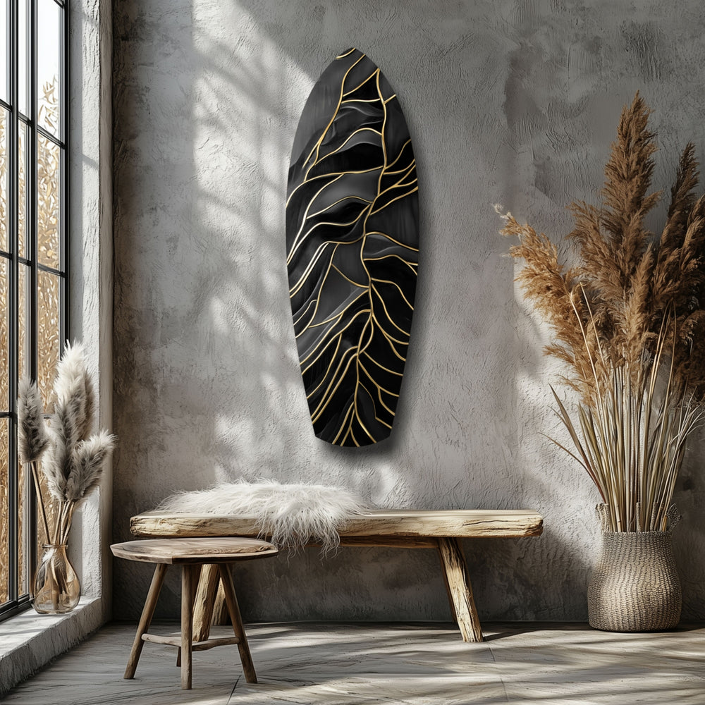Golden Waves Glass Wall Art.