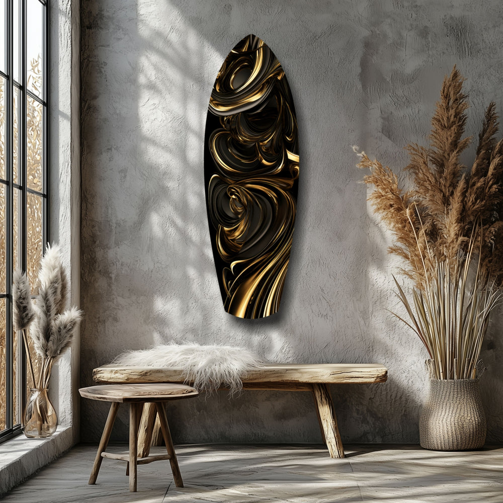 Golden Swirls Glass Wall Art.