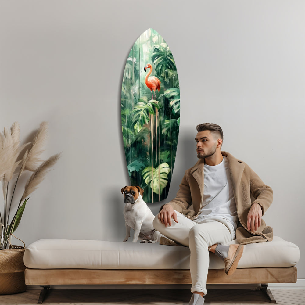 Tropical Flamingo Haven Glass Wall Art.