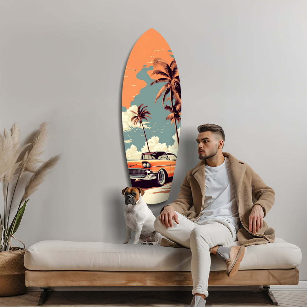 Sunset Ride 60s Vibes Glass Wall Art.