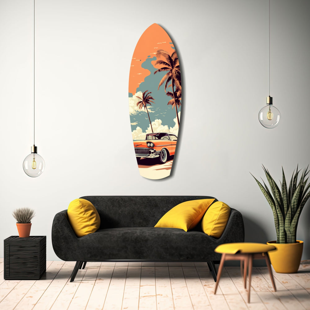 Sunset Ride 60s Vibes Glass Wall Art.