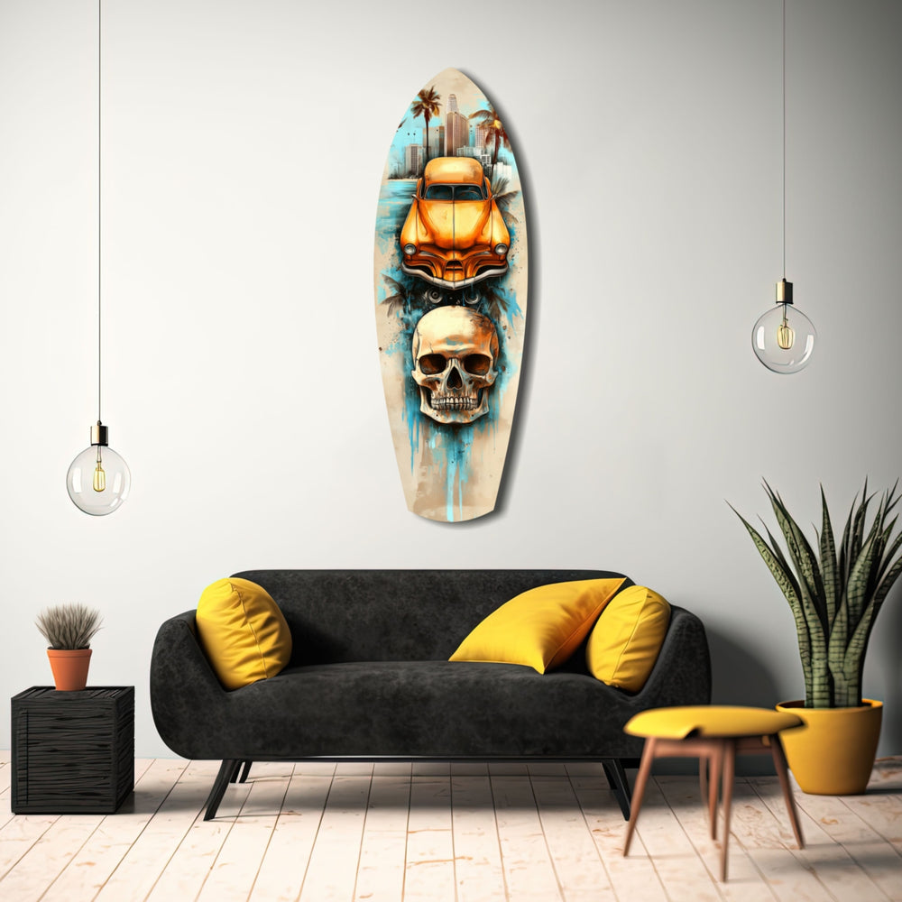 Retro Rides Rebel Skulls Glass Wall Art.