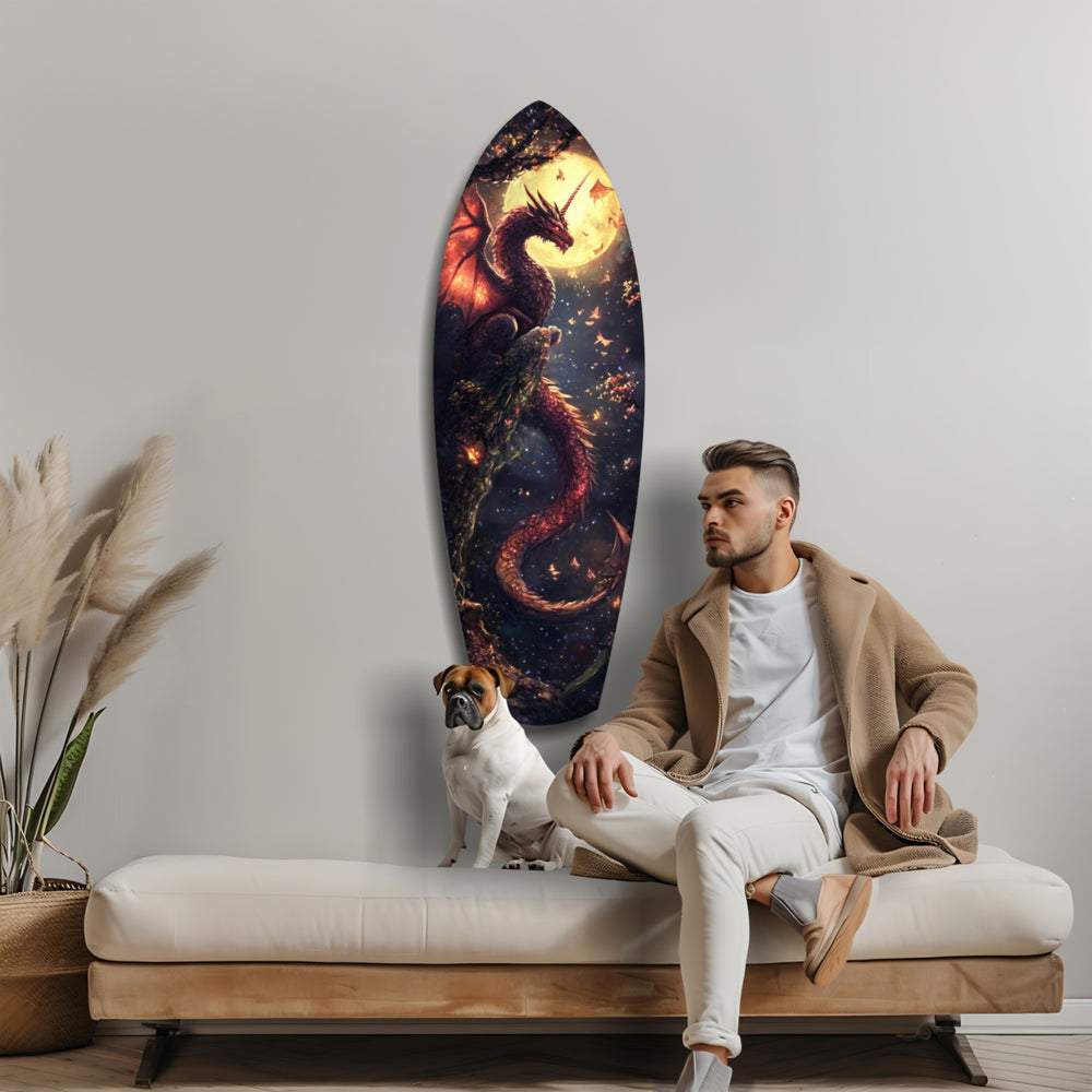 Moonlit Dragon Flight of the Night Glass Wall Art.