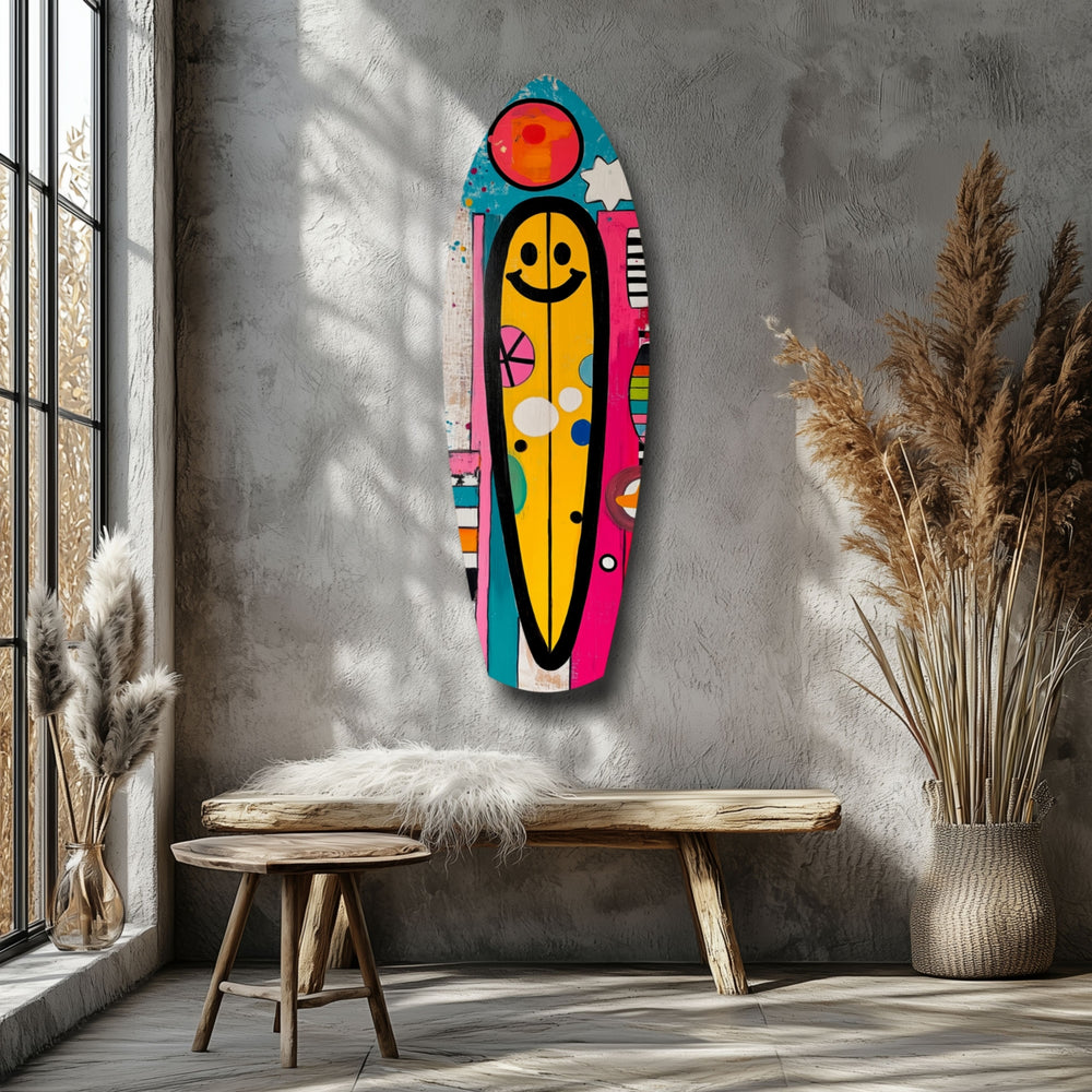 Smiley Surfing Glass Wall Art.