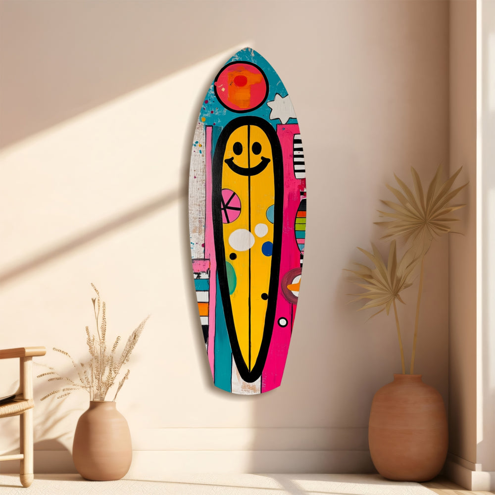 Smiley Surfing Glass Wall Art.