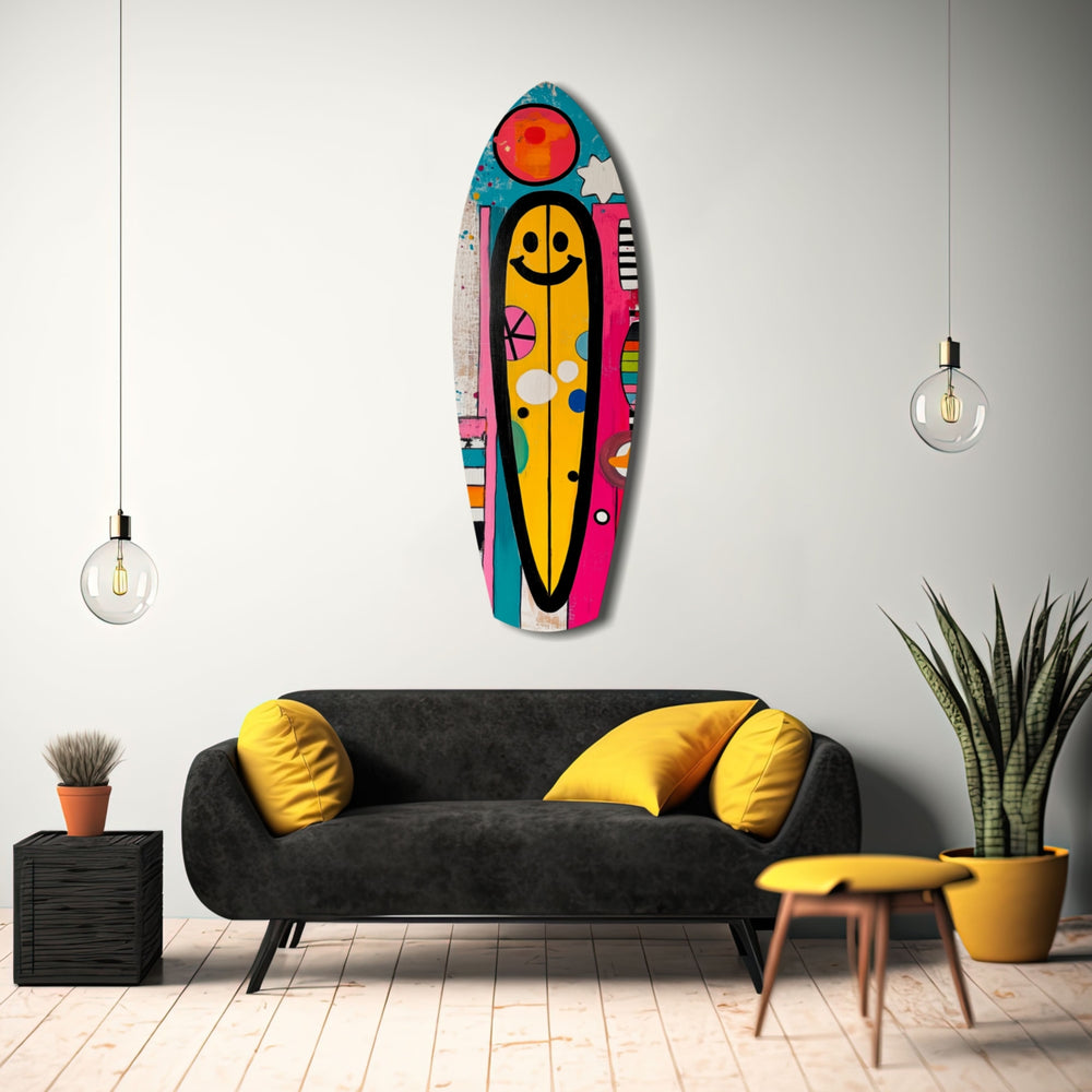 Smiley Surfing Glass Wall Art.