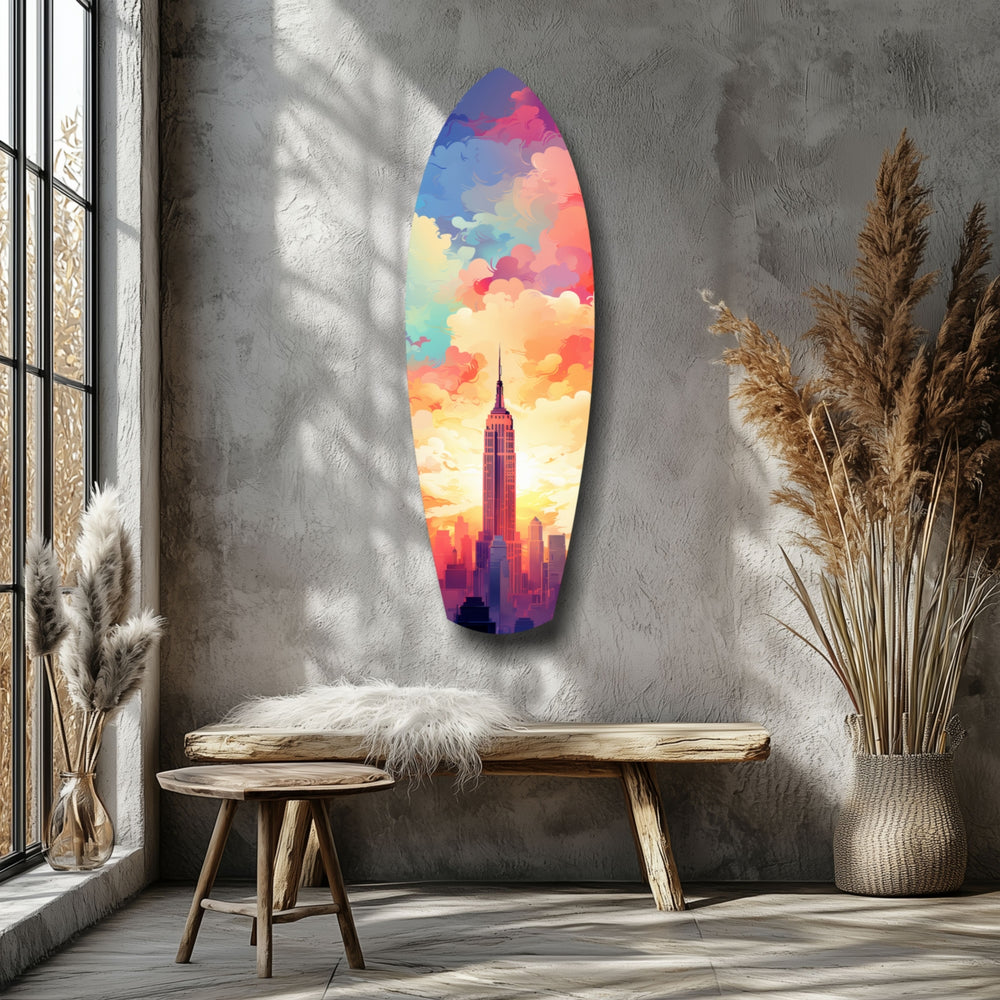 Golden Skyline Glass Wall Art.