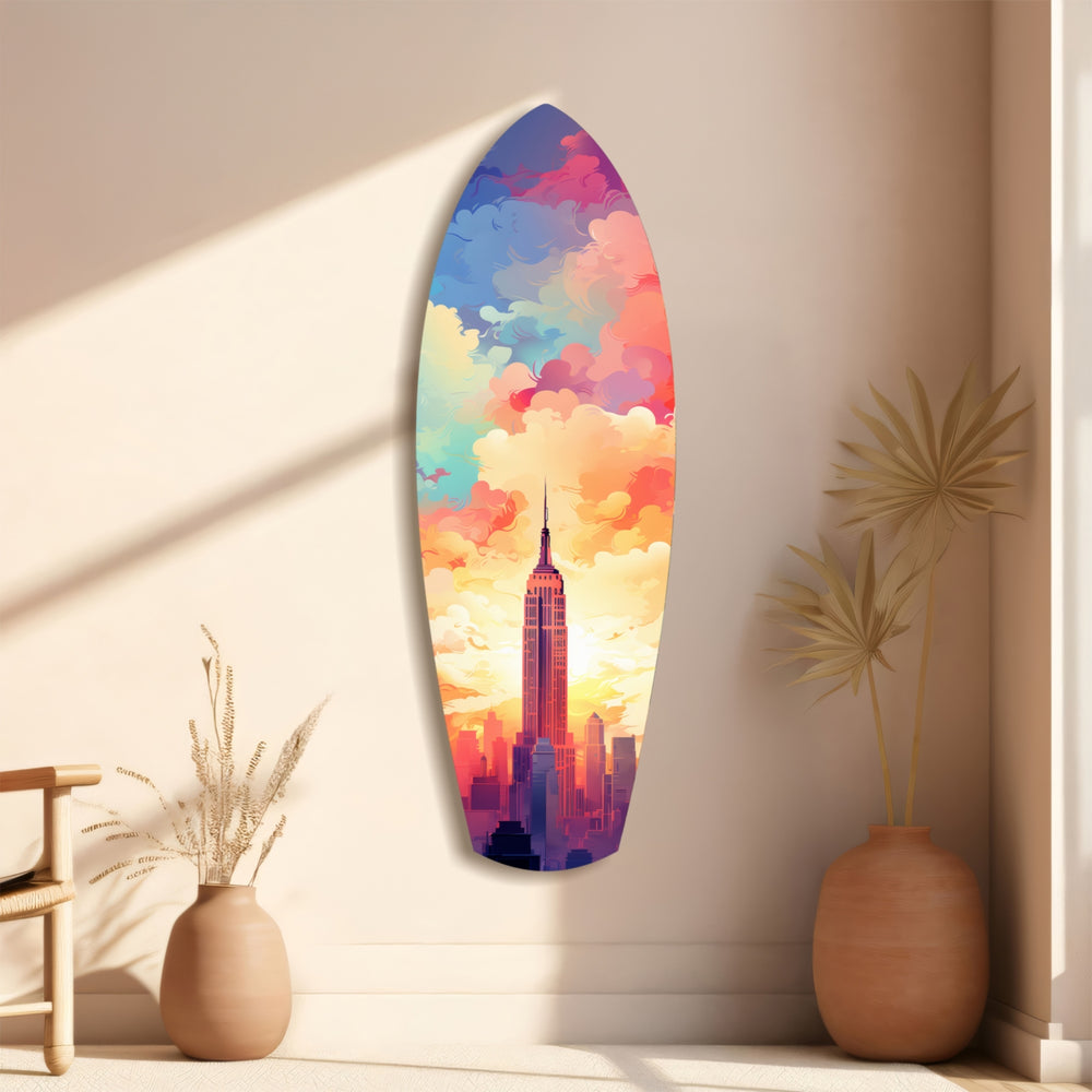 Golden Skyline Glass Wall Art.