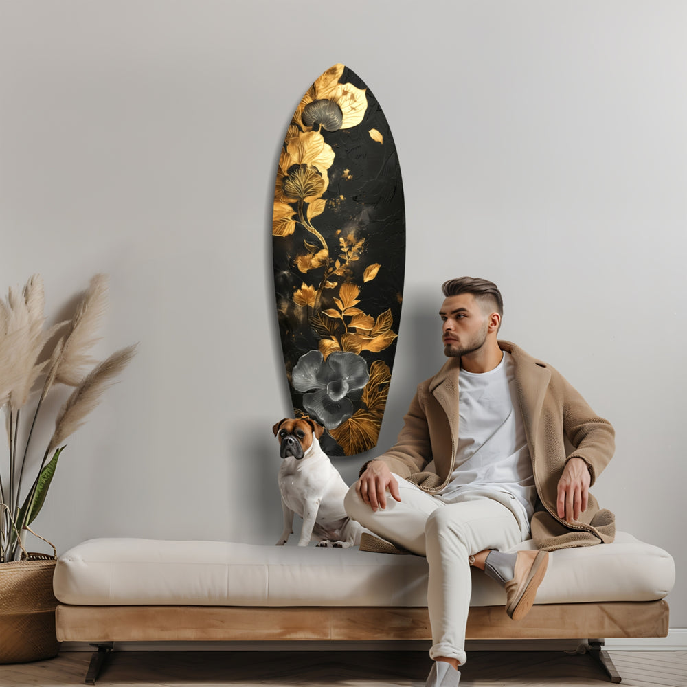 Golden Flower Glass Wall Art.