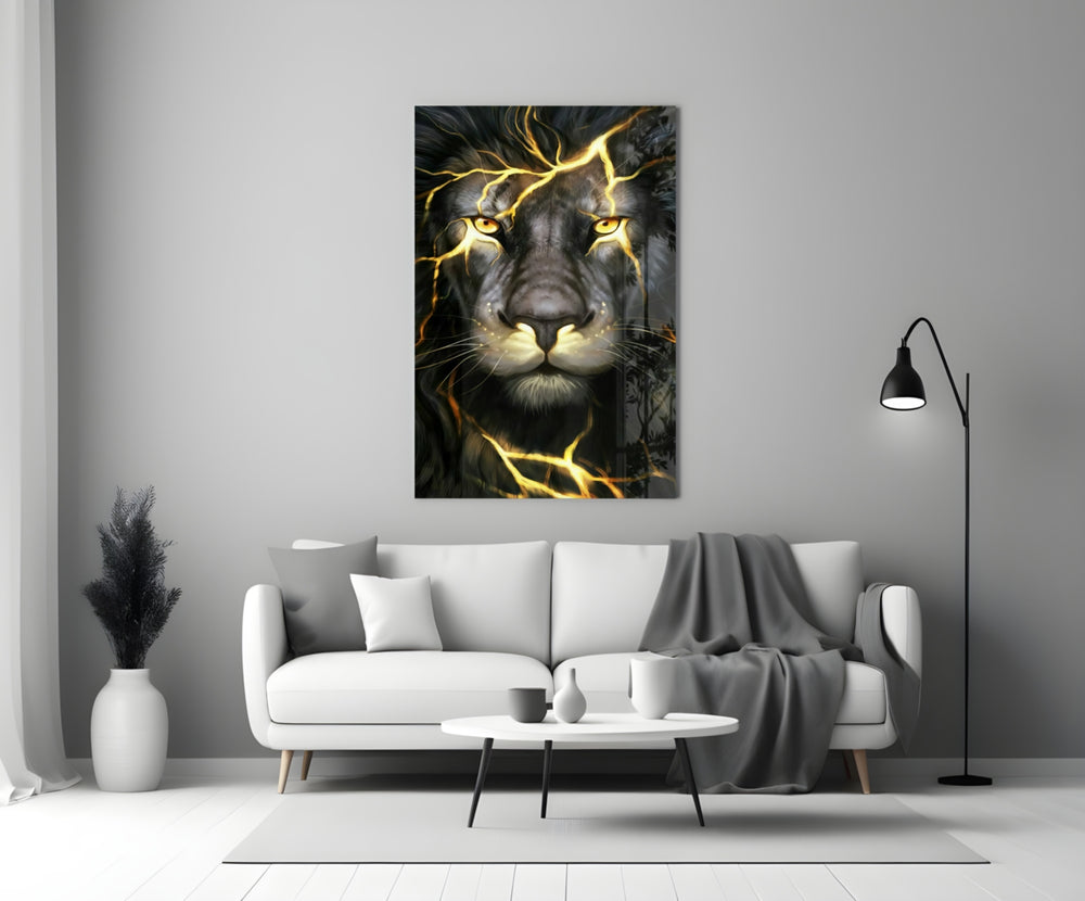 Gold Lightning Lion artwork styled in a designer office interior
