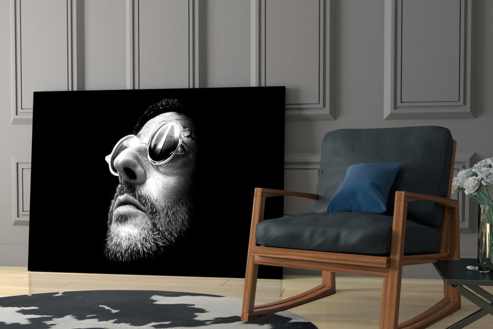 Cinematic artwork in a moody bedroom interior